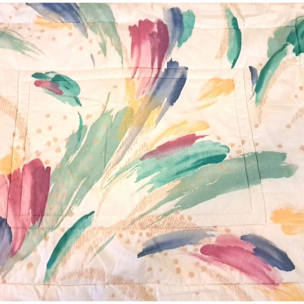 Vintage Croscill Quilted Pillow Shams Standard Watercolor Floral Abstract